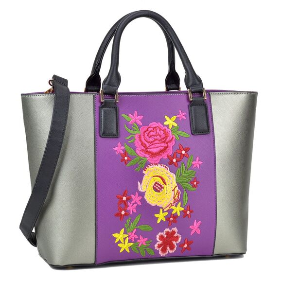 Dasein Medium Purple Classic Tote Bag Satchel Carry All Handbag - Picture 1 of 4
